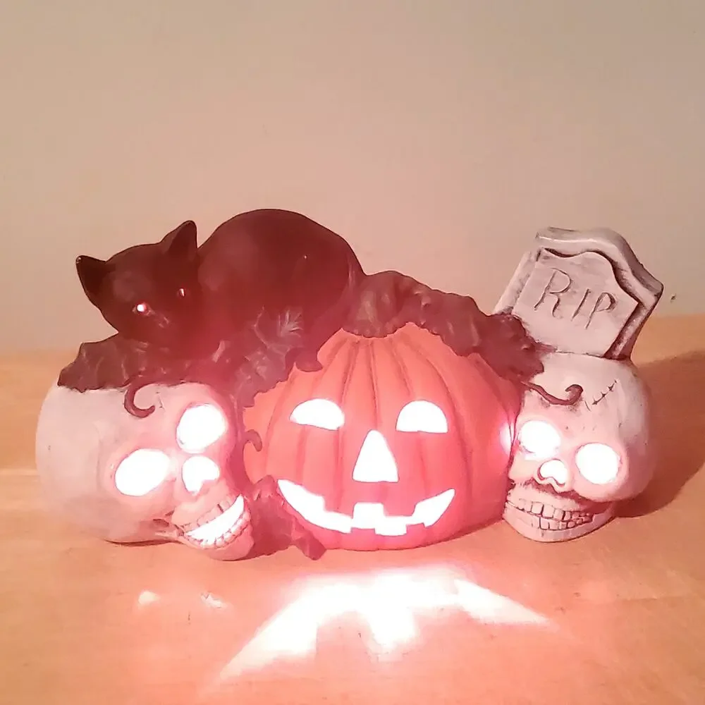 Pumpkin Skull Black Cat Halloween Lamp with Red Light 10